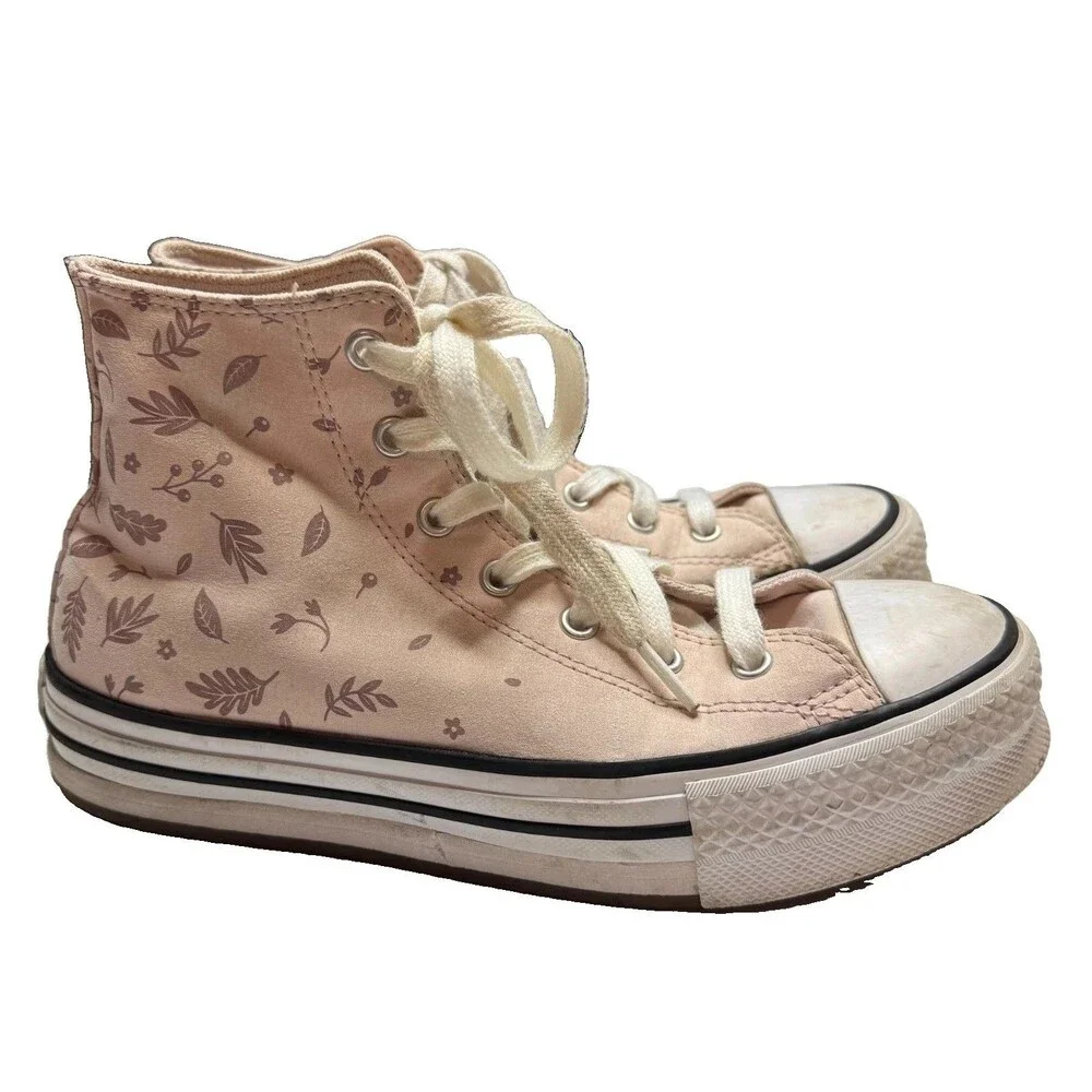 Chuck Taylor Kids 5.5 All Star EVA Lift High Top Platform Sneaker Pink Leaves